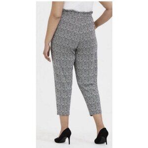 Lane Bryant Sz 1 (14/16) Black White Rayon Blend Paper bag Pull-on Pants EUC
